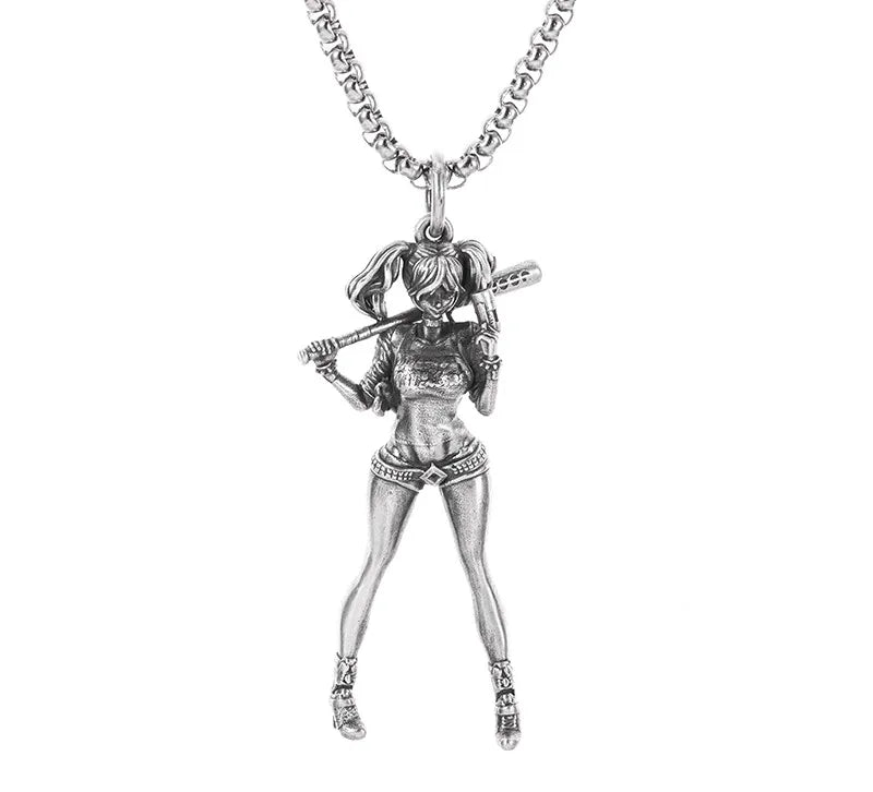 Silver-Plated Anime Mecha Beautiful Girl Girl Pendant Necklace Men and Women Hip-Hop Rock Punk Trendy Jewelry Gift