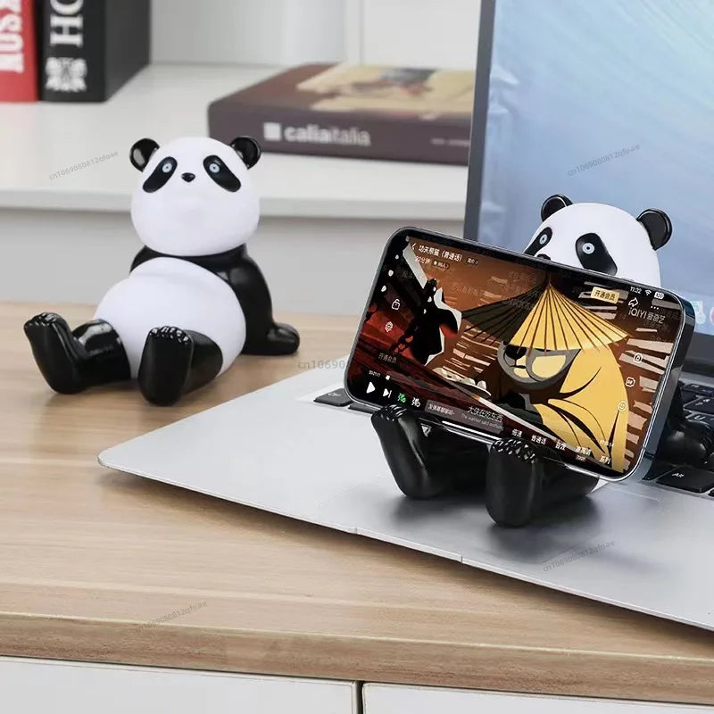 Cute Panda Phone Holder Cartoon Panda Mobile Phone Holder Universal Phone Bracket Panda Sculpture Statue Decor Resin Toy Gift
