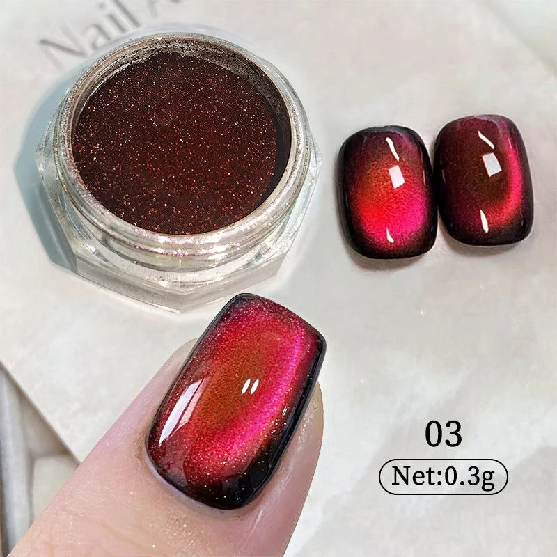 1 Box Red Cat Magnetic Powder Water Light Pink Cat Magnetic Effect Nail Chrome Pigment Dust Manicure New Year Nail Art Supplies