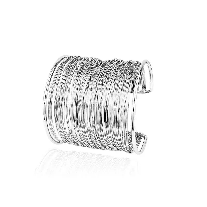 Fashion Women's Multilayer Metal Wires Strings Open Bangle Wide Cuff Bracelet Statement Jewelry Indian Luxury