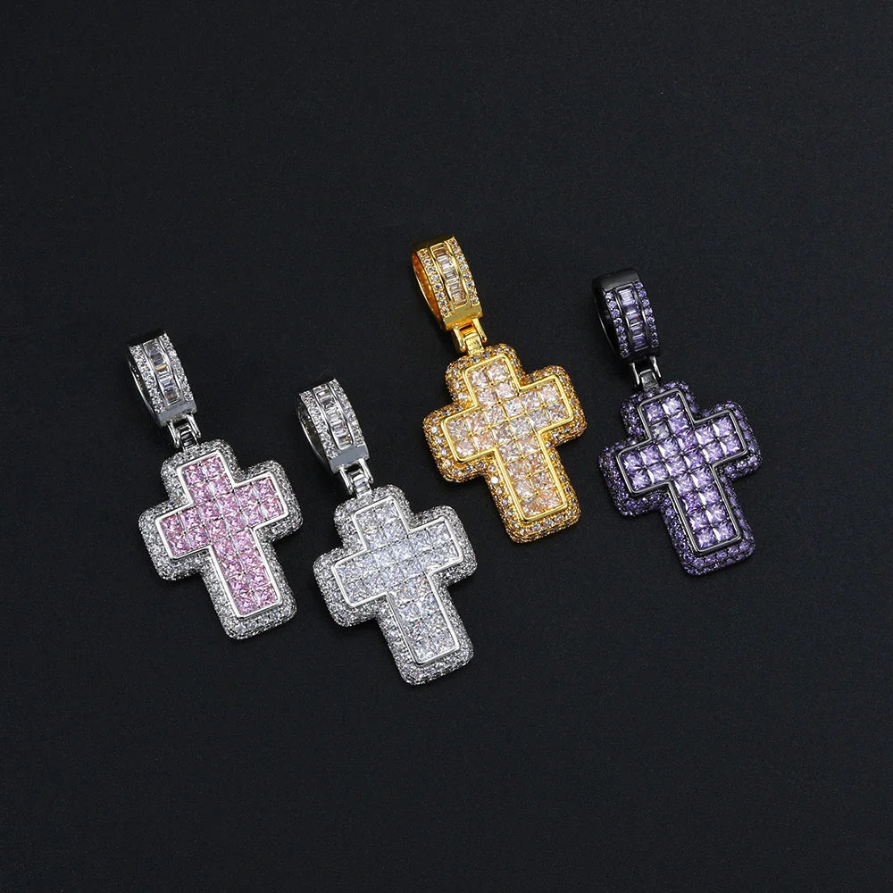 Hiphop Luxury Inlaid CZ Cross Pendant Rope Chain Necklaces for Men Women Punk Personality Rapper Accessory Fashion Neck Jewelry