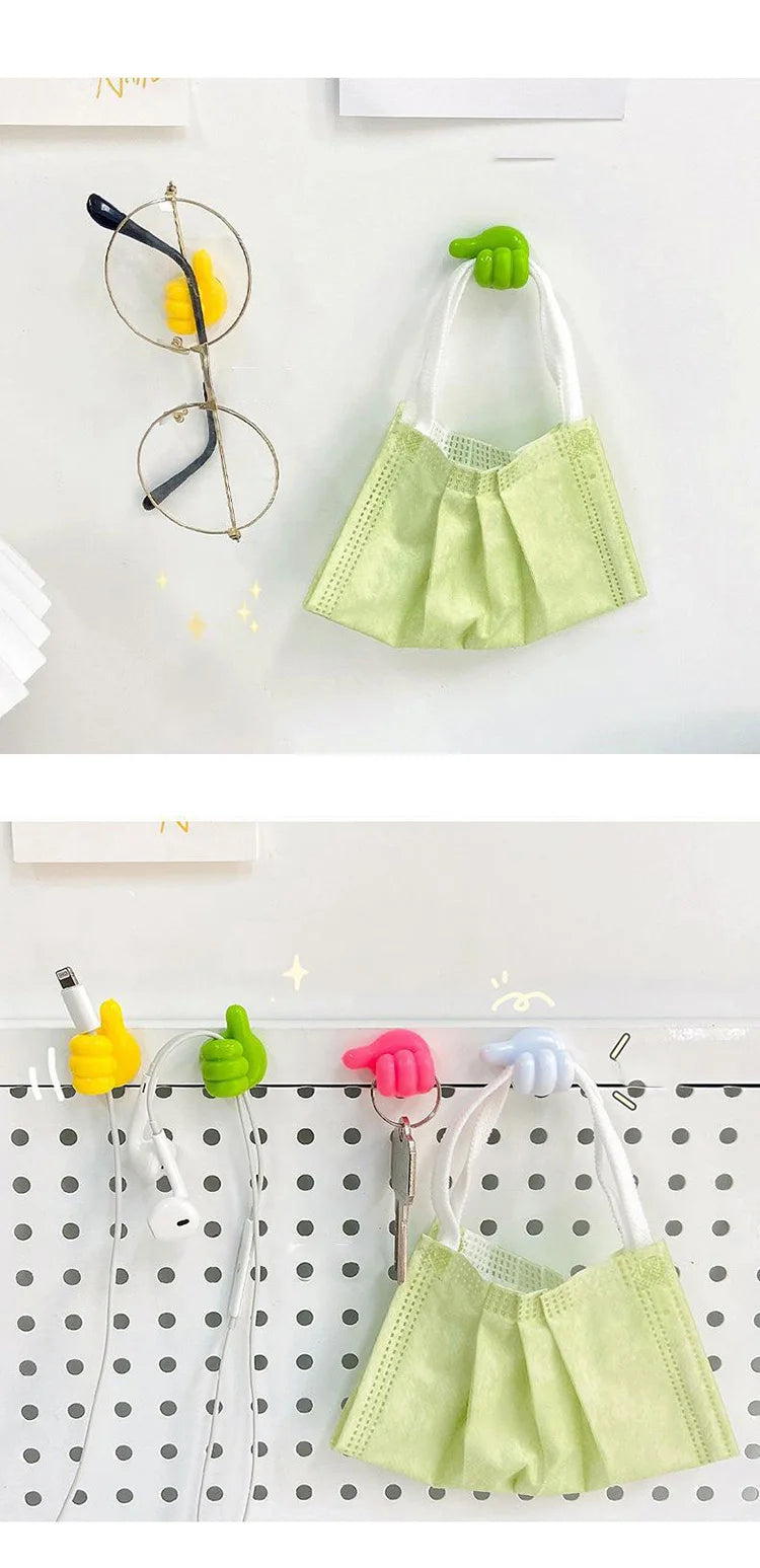 2pcs Self-Adhesive Wall Decoration Hook Creative Silicone Thumb Key Hanger Hook Home/Office Data Cable Clip Wire Desk Organizer