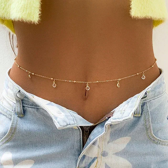 Sexy Double Layer Colorful Stone Chain for Women Crystal Butterfly Waist Bead Belly Chain Belly Belt Summer Beach Body Jewelry