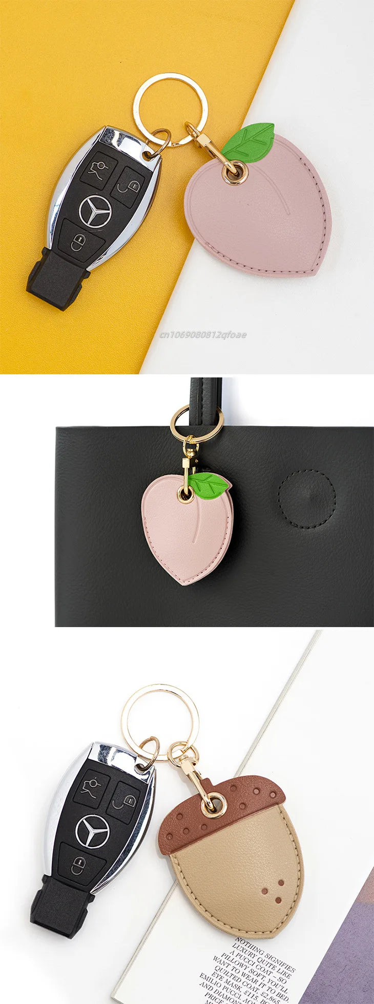 Cute Strawberry Lemon Case for Apple Airtag Protection PU Leather Cover Pendant GPS Anti-lost Keychain Case Pet Dog Cat Collar