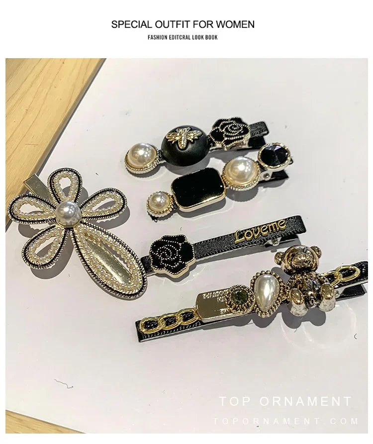 5pcs Women's Hairpin Side Hair Clip Set Designer Pearl Headwear Bangs Hairpin Headpiece Hair Accessories Hairwear Duckbill Clip