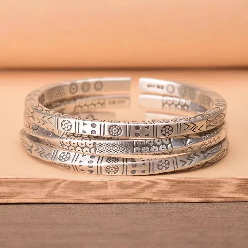 Silver-Plated Moebius Cuff Bangles Engraved Fish Elephant Totem Infinite Loop Bracelet Men's Twisted Armband Cuff Jewelry Gift