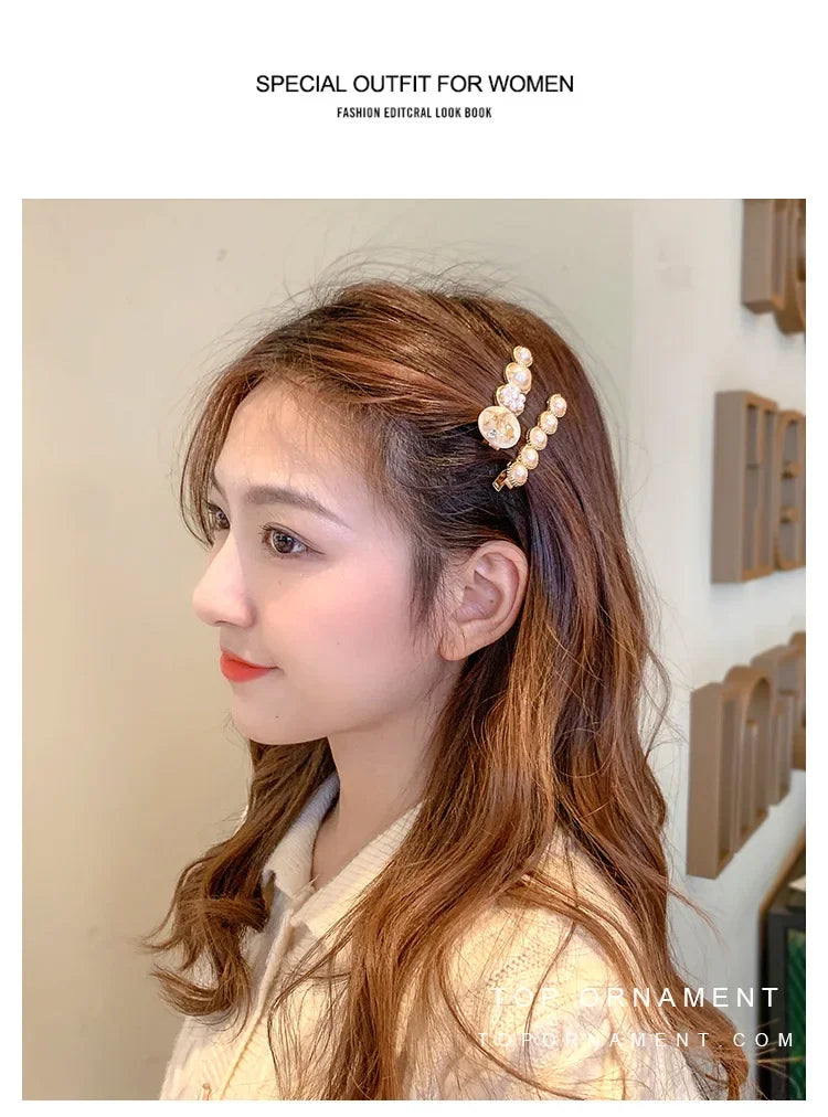 5pcs Women's Hairpin Side Hair Clip Set Designer Pearl Headwear Bangs Hairpin Headpiece Hair Accessories Hairwear Duckbill Clip