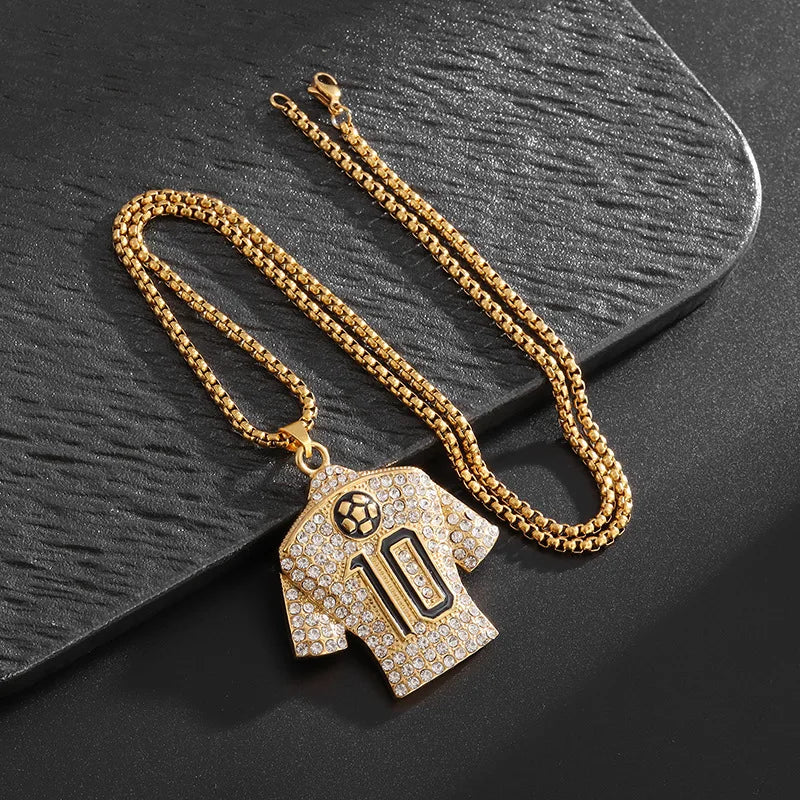Full Zircon Pendant Necklace Hip Hop Cool Mumber 10 Super Soccer Star Fan Stainless Steel Clavicle Charming Jewelry Men Necklace