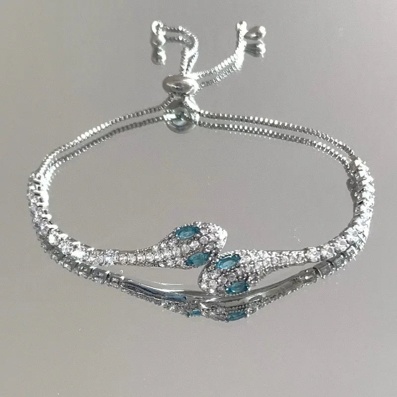 Elegant Black Crystal Eyes Snake Zircon Bracelet Women's Fashionable Personalized Daily Accessory Party Jewelry Birthday Gifts
