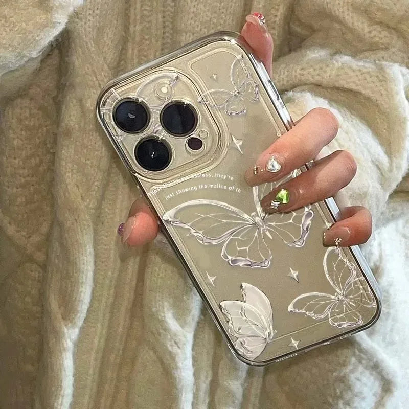 Card Slot Pocket Case For iPhone 11 12 15 14 16 Pro Max 16E XR XS X 7 8 Plus SE 2020 Gold Butterfly Print TPU Shockproof Cover