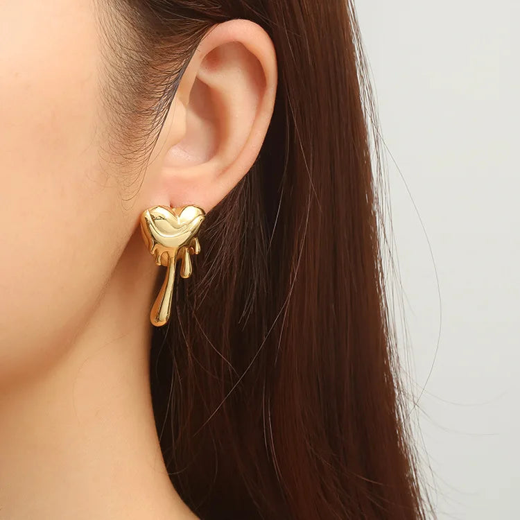 Trendy Heart Earring For Women Stainless Steel Drop Earrings Gold Color Exaggerate Personality Hip Hop Rock Punk Fashion Jewelry