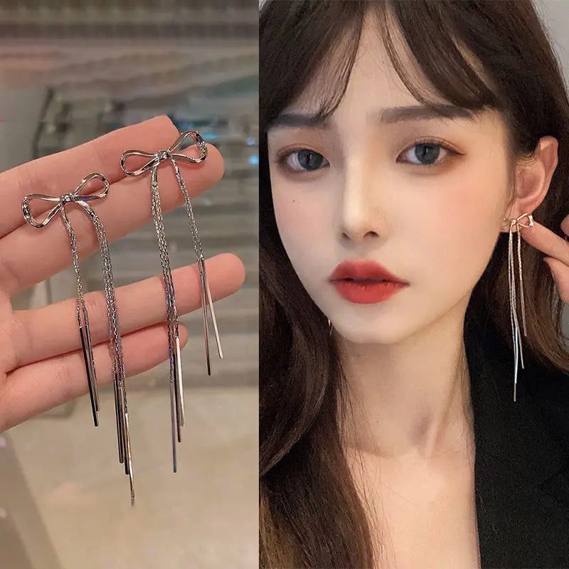New Fashion Korean Cute Sweet Black White Women Statement Stud Earrings Fabric Lace Bow Drop Earrings Luxury Jewelry Party Gifts