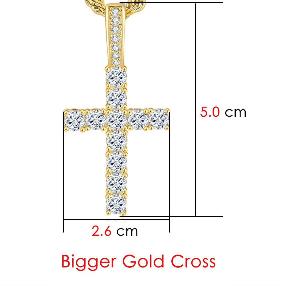 Cross Iced Out Pendant Necklace For Men Hip Hop Delicate Gold Color Cuban Rope Rapper Homme Chain on Neck Accessories OHP145