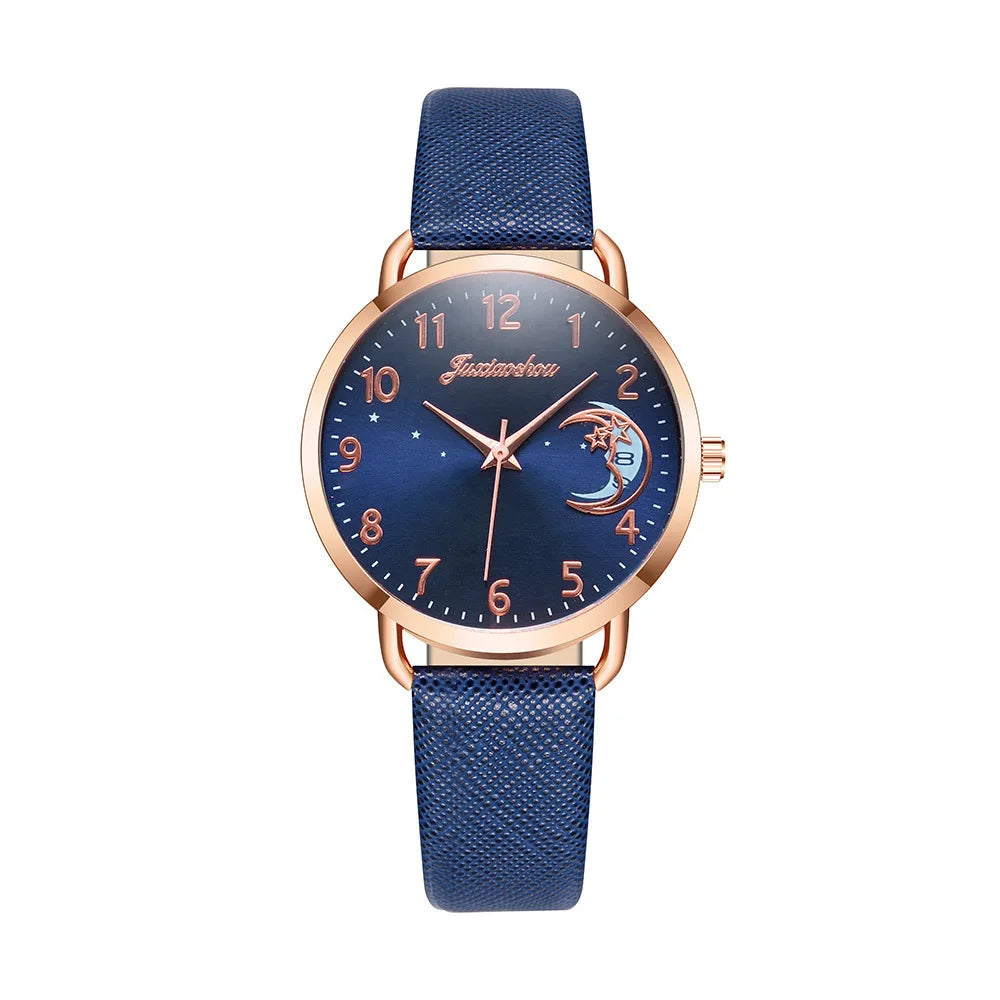 New Famous Brand Women Watch Moon Dial Quartz Watch PU Leather Strap Calendar Wristwatches Clock Gift Reloj Mujer Dropshipping