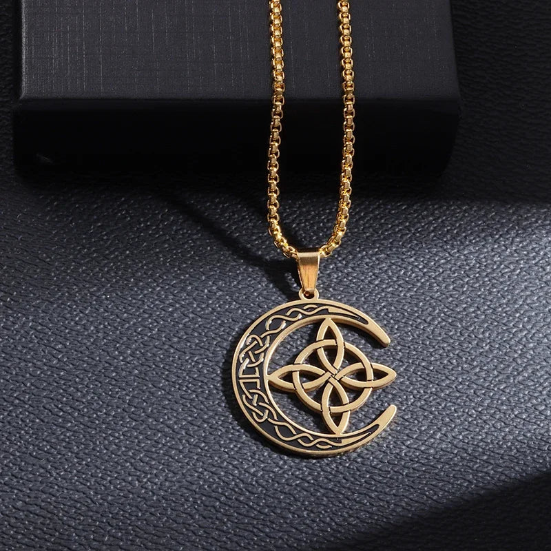 Stainless Steel Witch Knot Necklace for Men and Women, Fashionable Irish Celtic Knot, Lucky Jewelry Gift for Girls