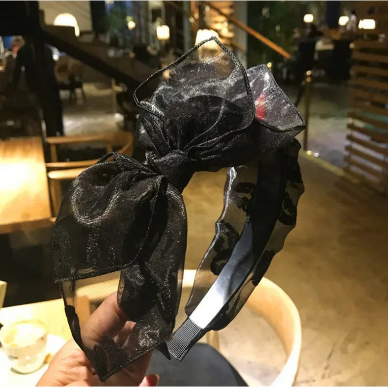 Bow Hairband Black Mesh Headband for Women Korean Fashion Double Layers Headbands with Lips Print Ladies Hair Accessories