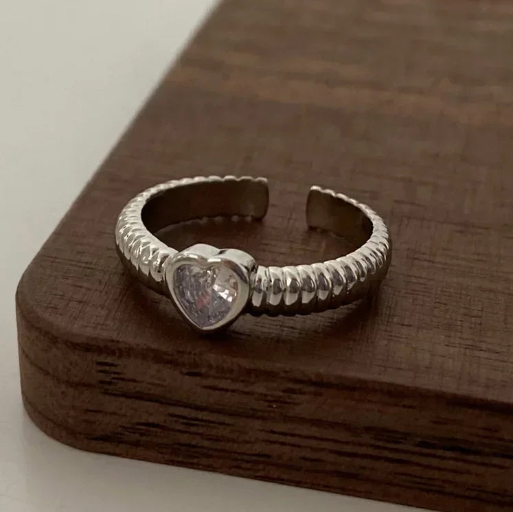 Silver Colorful Zircon Heart Rings for Women Cute Fine Jewelry Minimalist Adjustable Accessories Gift