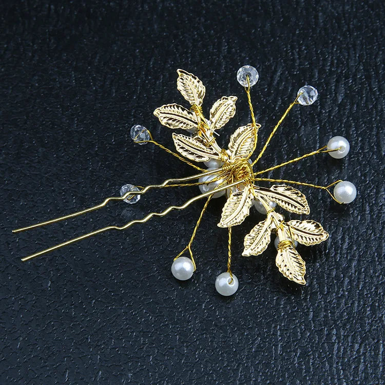 Pearl Flower Hairpin Side Comb Sets Wedding Hair Accessories Leaf Shaped Tiaras Bride Insert Hair Clip Jewelry Fashion Headwear