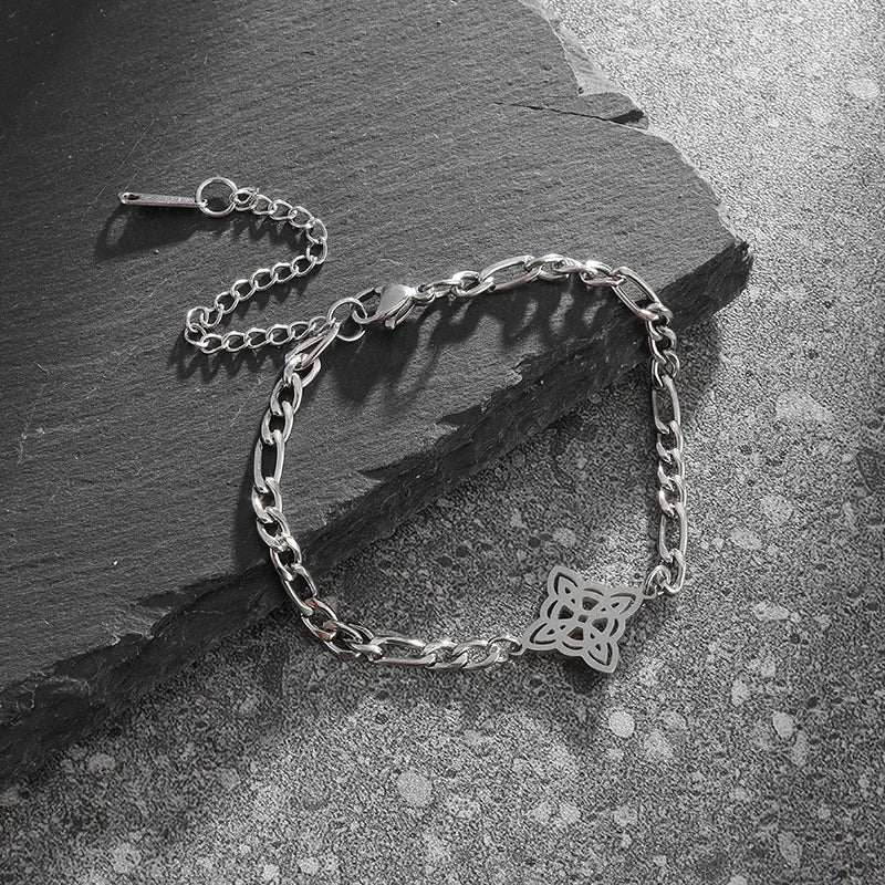 Stainless Steel Witch Knot Adjustable Ring Fashion Women Girls Good Luck Casual Party Jewelry Gift