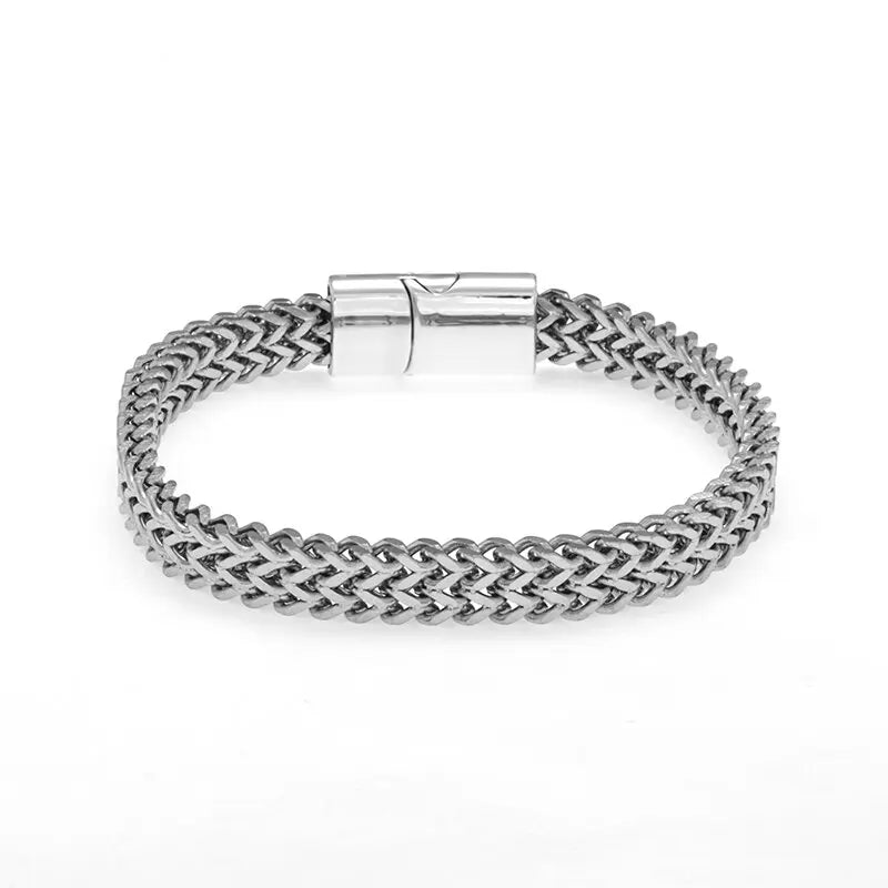 Stainless Steel Braided Double Row Metal Bracelet Suitable for Men and Girls Personalized Hip Hop Rock Party Punk Jewelry