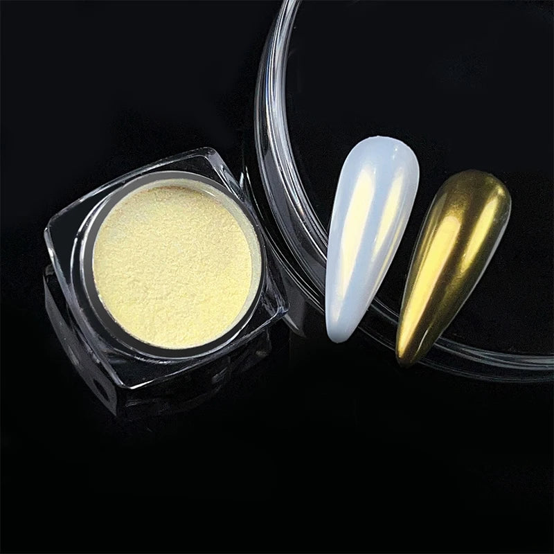 NICOLE DIARY Bright White Pearl Nail Powder Moonlight Plating Mirror Aurora Effect Pigments UV Gel Polish Chrome Dust Nail Decor