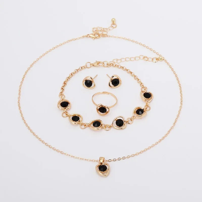 5 Piece Women's Fashion Personalized White Crystal Necklace Bracelet Ring Earring Set Jewelry Accessories