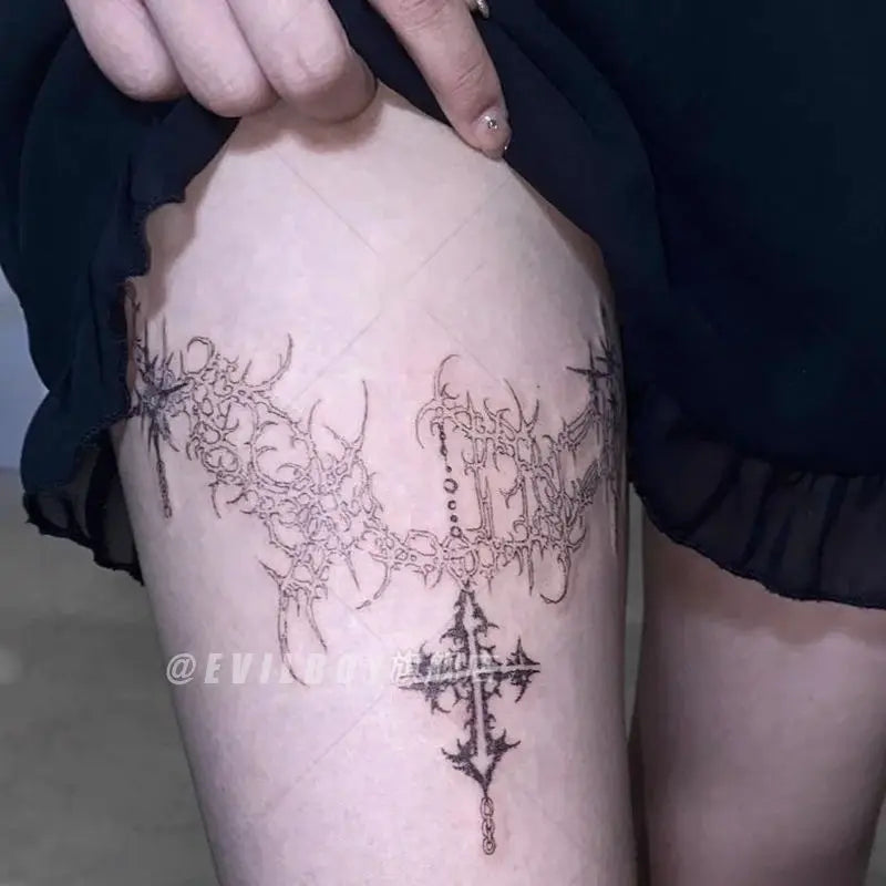 Herbal Cross Pendant Fake Tattoo for Woman Thigh Sexy Thorn Wing Tattoo Sticker Tatuajes Temporales Waterproof Butterfly Tattoos