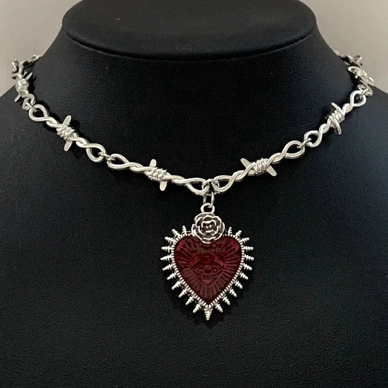Sacred Heart necklace, small wire necklace, women's hip-hop, gothic, punk style, barbed wire, small thorn chain necklace, gift