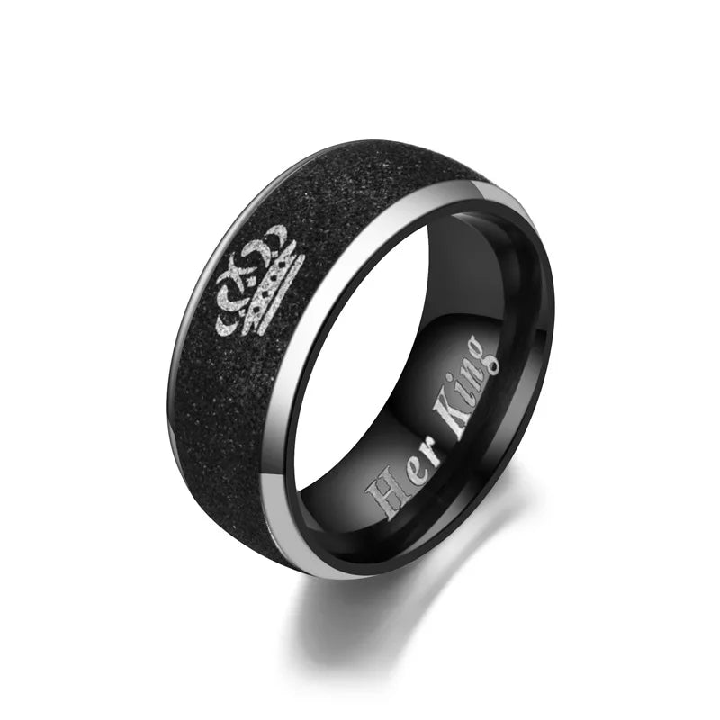 Black Frosted Stainless Steel Couple Rings Queen Men and Women Rings Fashion Romantic Couple Rings Jewelry Wholesale