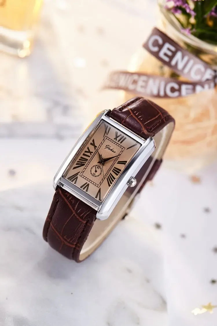Couple Quartz Watch Luxury Rectangle Dial Women Men Leather Band Watches Luxury Gift Casual Wristwatch Relojes Para Mujer