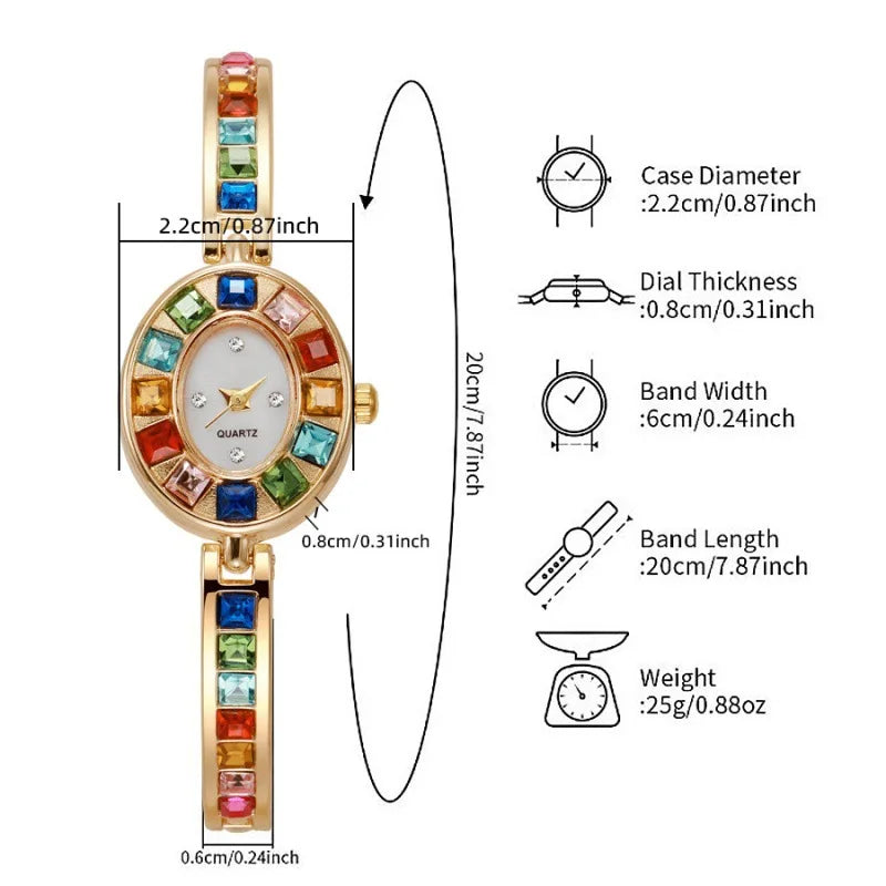 Dropshipping Women Quartz Watches New Fashion Rainbow Rhinestone Strap Oval Dial Bracelet Watch Wholesale Wristwatches Reloj