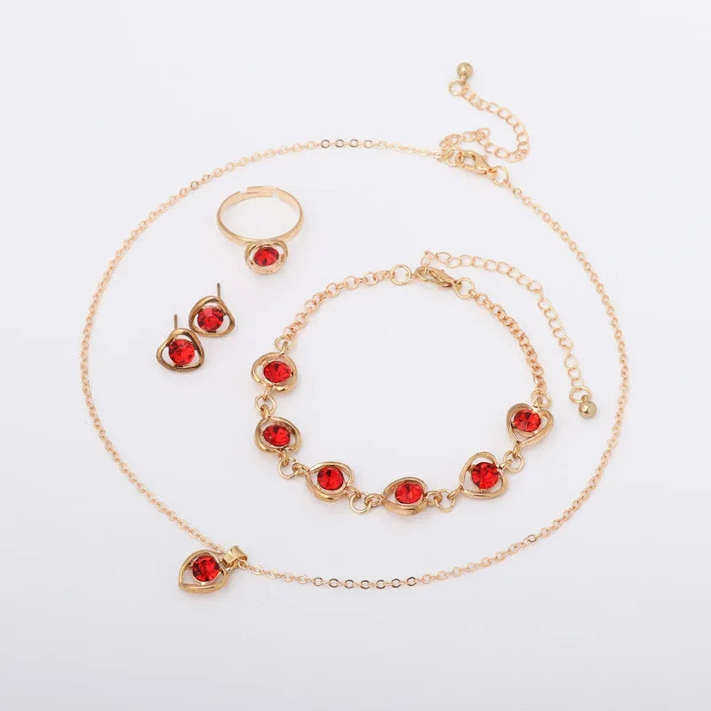5 Piece Women's Fashion Personalized White Crystal Necklace Bracelet Ring Earring Set Jewelry Accessories