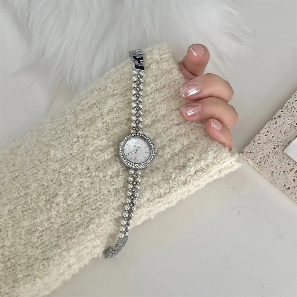 New Pearl Studded Luxury Bracelet Watch Small Dial Fashion Watch for Women Quartz Wristwatches Dropshipping Relojes Para Mujer