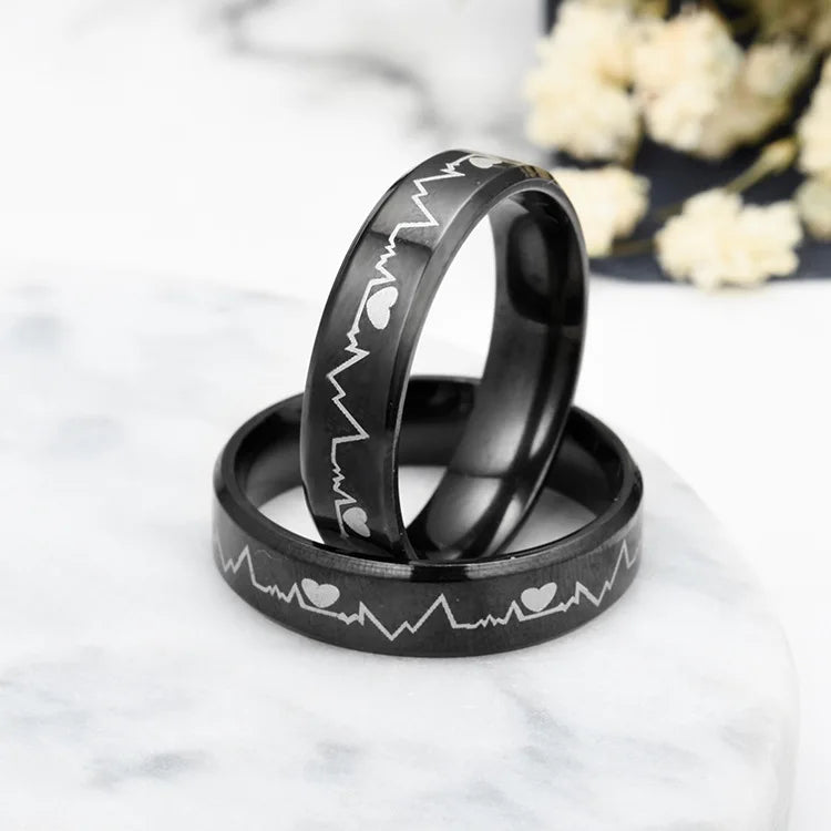 Fashion Titanium Steel ECG Love Couple Ring Korean Simple Trend Youth Boy Girl Heart Rings Jewelry Accessories Gifts