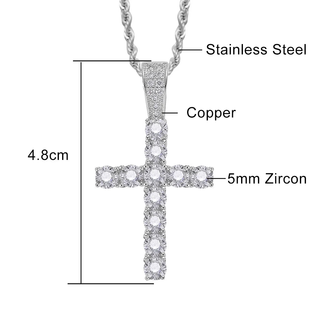 4/5mm Iced Out CZ Cross Pendant Necklaces for Women Men Punk Hiphop Rope Stainless Steel Chain on Neck Rapper Jewelry OHP003