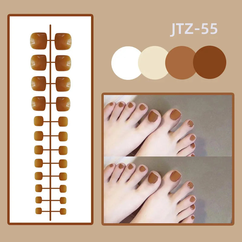 24P Acrylic Toenails Bright Faced Press on Nails Art Removable Short Fake Toenails Full Cover Artificial Toe False Nails No Glue