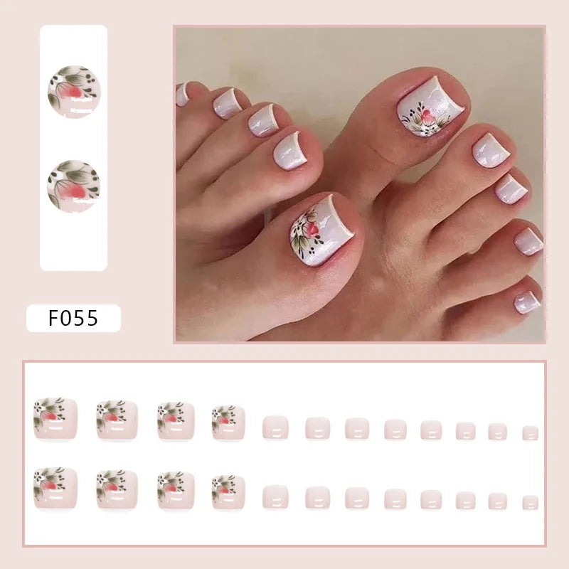 Flash Pile Drill Press on Nails Fake Nails Tips with Sticker False Toenail Design Butterfly Lovely Girl False Toenail