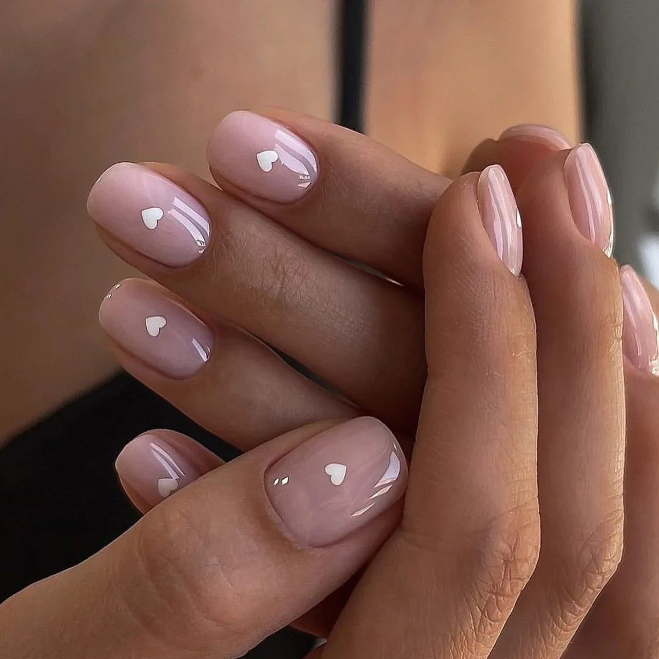 24pcs Suqare Head Press on Nails Cat Eye False Nails with Glue Simple French Nail Full Cover Glossry Nude Artificial Fake Nails