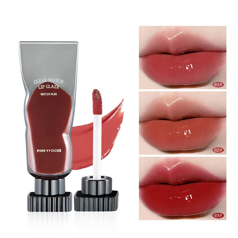 Black Mirror Water Lip Gloss Lip Glaze Transparent Glass Lip Oil Waterproof Liquid Lipstick Nude Brown Clear Tint Makeup