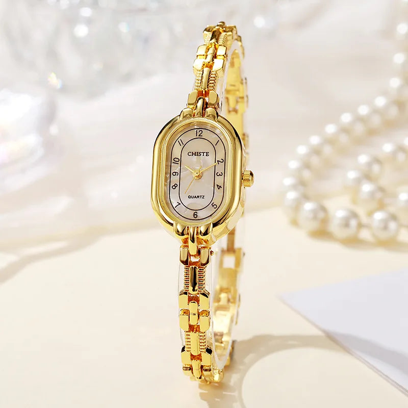 New Thin Bracelet Watch Retro Small Gold Watch for Women Oval Dial Light Luxury Fashion Quartz Wristwatch Gift Wholesale Clock