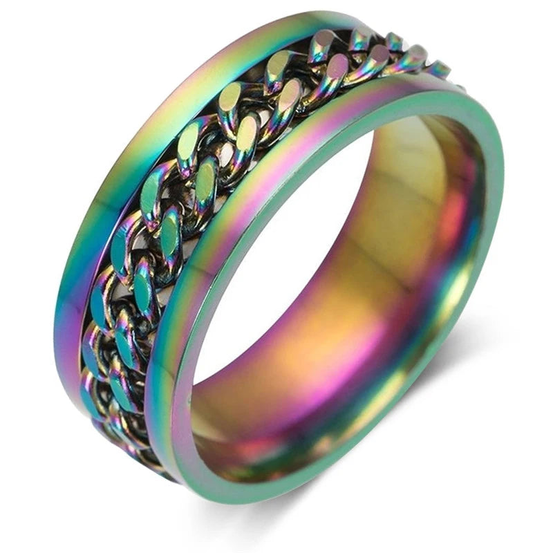 Titanium Steel Rotatable Chain Rings for Men Women Spinner Ring Anti Stress Multifunctional Rings Bottle Opener Ring Club Gift