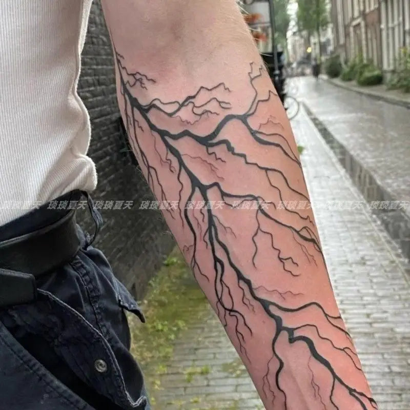 Herbal Tattoo Stickers for Man Women Wrist Punk Minimalist Line Lightning Temporary Tattoos Waterproof Blood Vessel Fake Tattoo