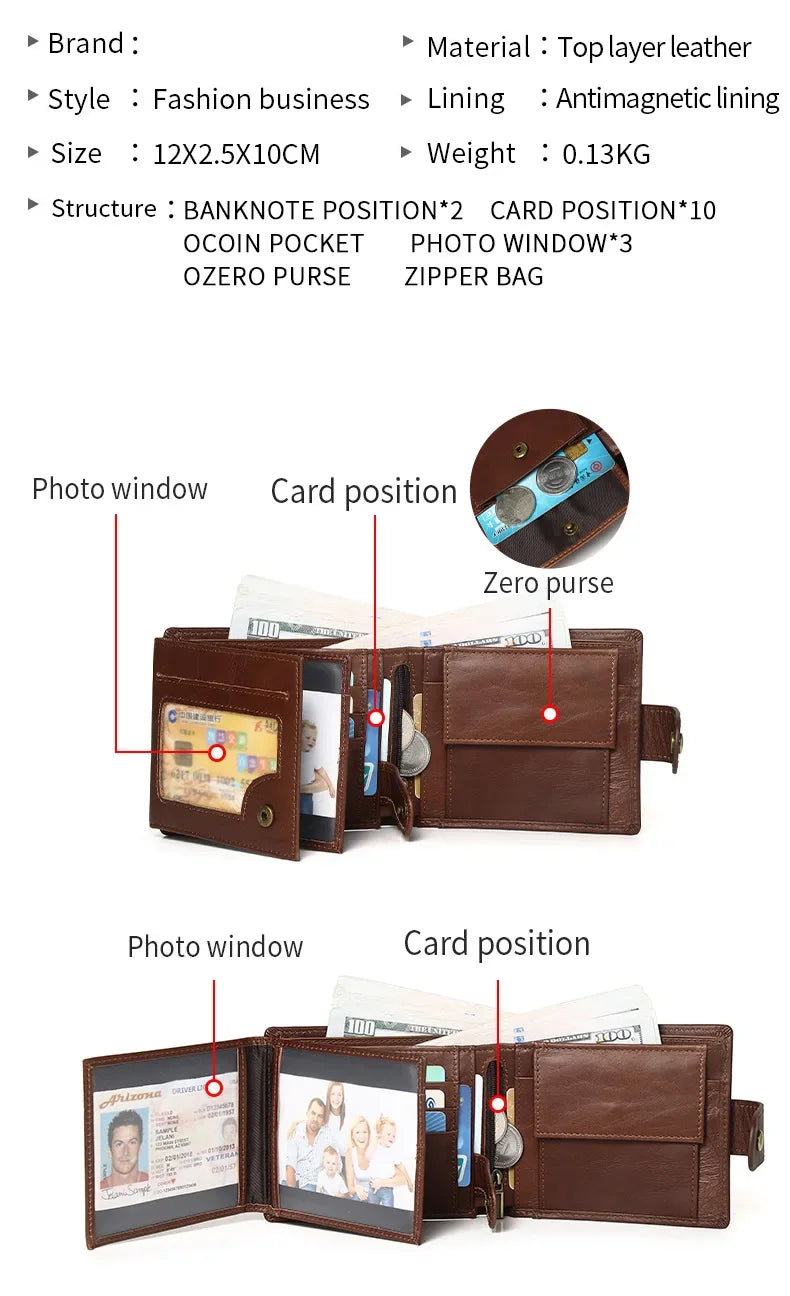 Classic Men's Genuine Leather Wallet Credit Card Holder RFID Coin Purse