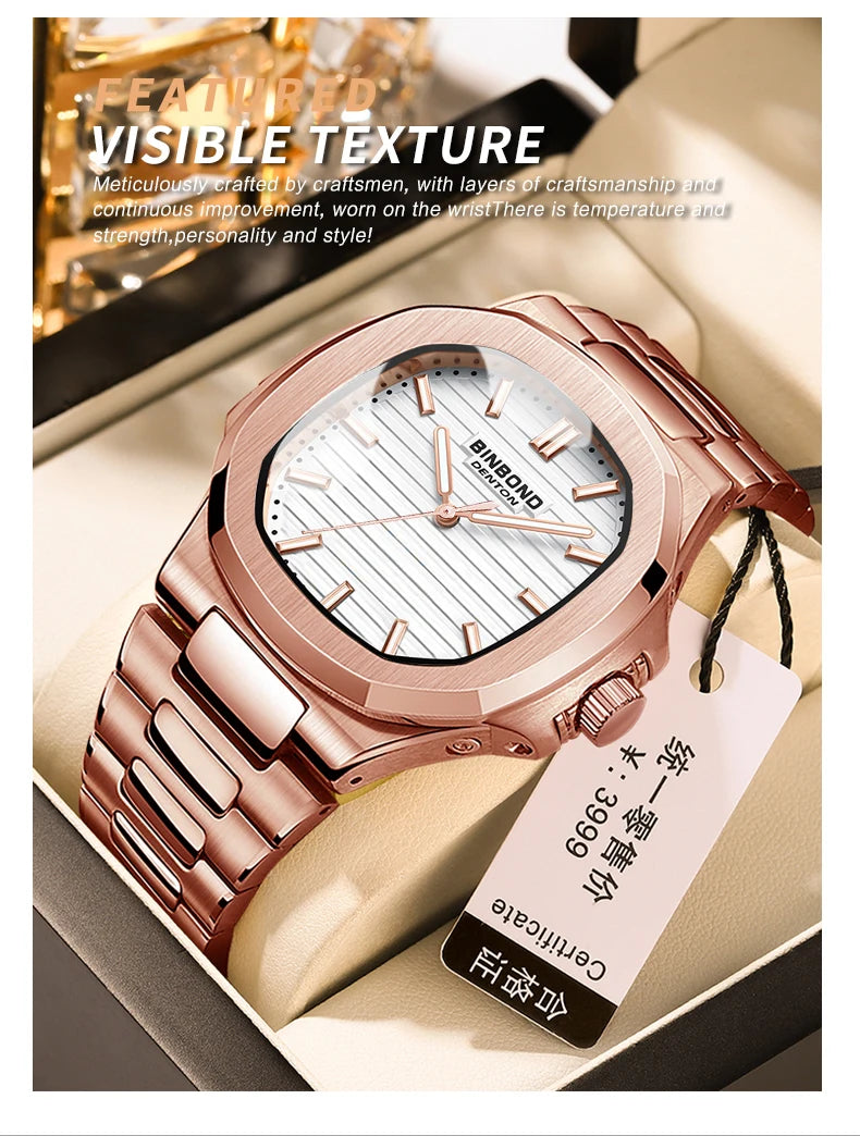 BINBONG B1885 Luxury Business Men Quartz Wristwatch 30M Waterproof Luminous Stainless Strap Men's Watches Relogio Masculino