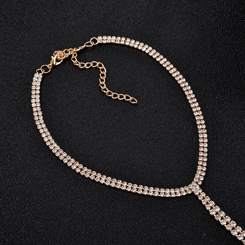 Fashion Full Rhinestone Chain Necklace For Women Statement Long Tassel Choker Crystal Collar Party Jewelry Neck Accessories