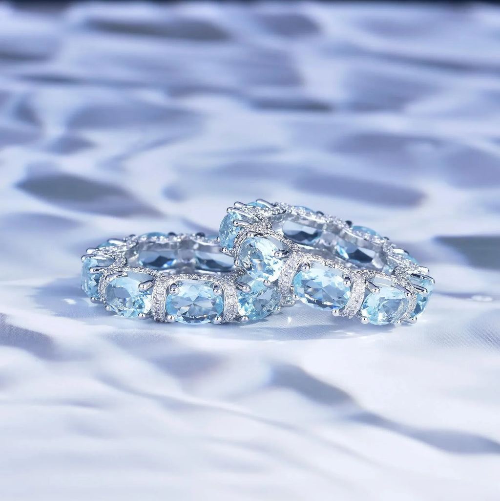 Fashion Jewelry Set for Women Round Aquamarine Bracelet Ring Sets Zircon Bridal Decoration Accessory Banquet Luxury Chain Gifts