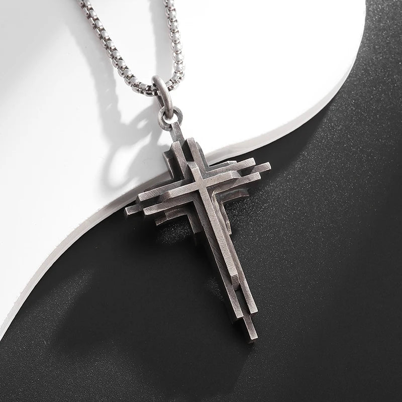 Vintage Catholic Cross Pendant Necklace Men Women Christian Believers Prayer Amulet Jewelry