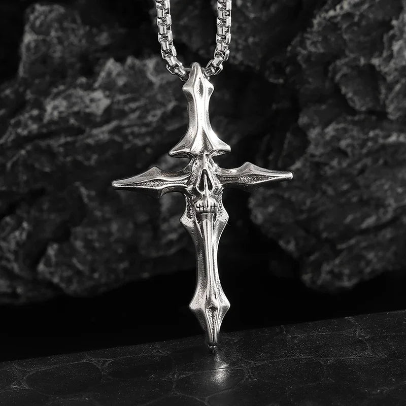 Catholic Jesus Cross Stainless Steel Pendant Necklace for Men Women Vintage Christian Prayer Jewelry