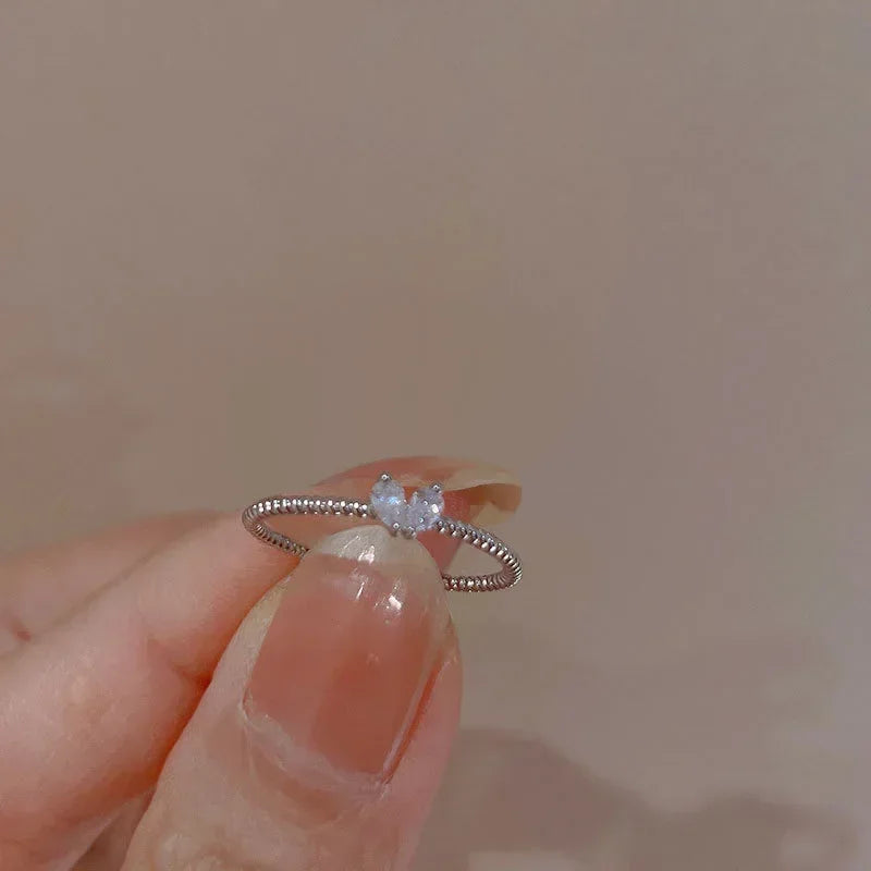 Luxury Zircon Heart Rings for Women Opening Adjustable Weave Rhinestone Ring Engagement Wedding Jewelry Fashion Girlfriend Gifts