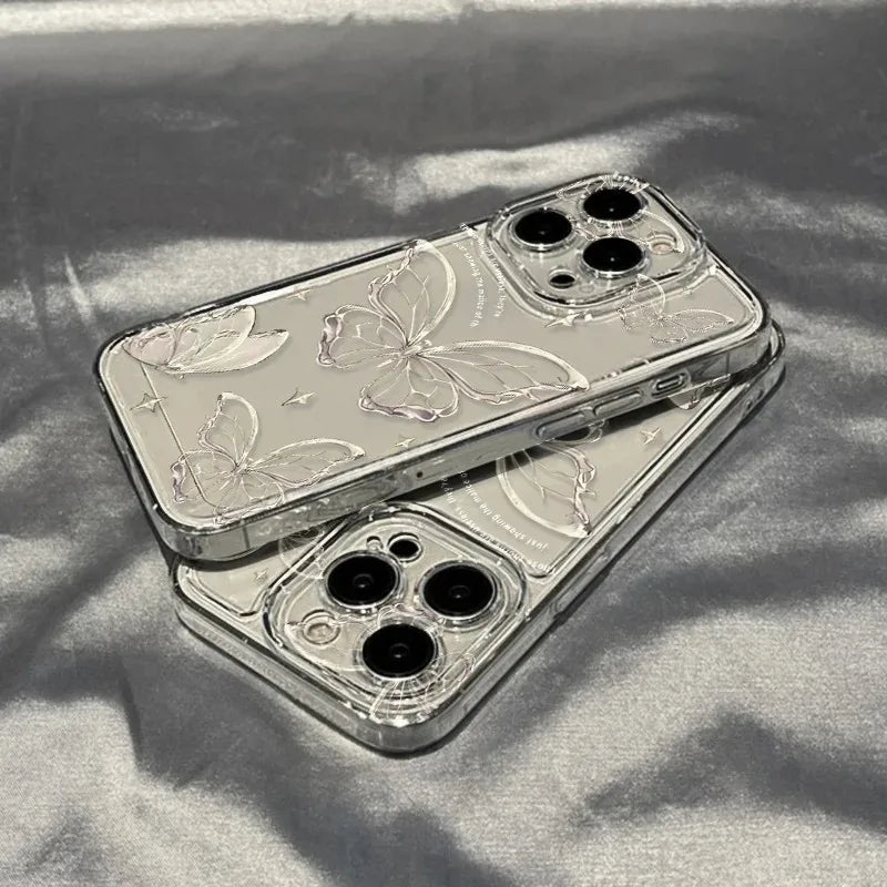 Card Slot Pocket Case For iPhone 11 12 15 14 16 Pro Max 16E XR XS X 7 8 Plus SE 2020 Gold Butterfly Print TPU Shockproof Cover